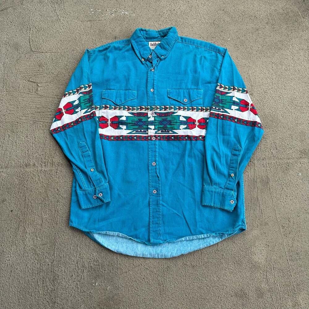 Vintage Saddlebrook Western Wear Aztec Southwestern Print Button Down Shirt